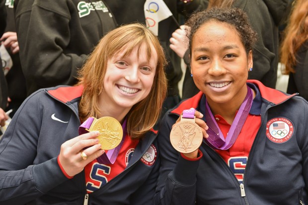 Katie Ledecky with Olympic teammate Lia Neal.